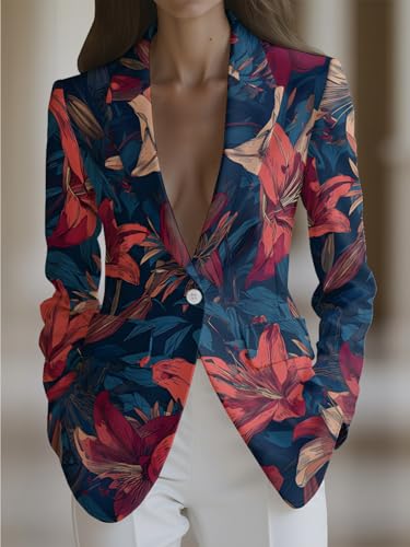 Women's Floral Printed Blazer Lightweight Fall Long Sleeve Lapel Single Button Suit Jackets2