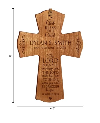 Image of Personalized Baptism Gifts for Boys Baby Dedication Gifts For Baby Boy Baptism Keepsake Personalized 1st Holy Communion Christening Custom Wall Cross Decoration God Bless This Child the Lord Bless You and KeepsYou (4.5 inch X 6 inch, Cherry)