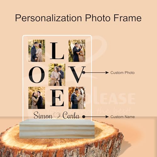 Image of Giftplease Customized Photo And Text Frame With Wooden Stand | Personalised Printed Photo Frame | Gift | Birthday | Anniversary (Transparent, 5MM, 6 * 8 Inches), Tabletop
