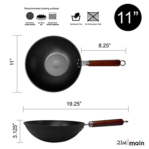 21St & Main Wok, Stir Fry Pan, Wooden Handle, 11 Inch, Lightweight Cast Iron, Chef’s Pan, Pre-Seasoned Nonstick, For Chinese Japanese And Other Cooking #TOP1
