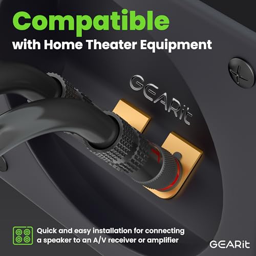 gearit 10awg speaker cable wire with gold-plated banana tip plugs 10 feet in-wall cl2 rated heavy duty braided 999 oxygen-free copper ofc - black