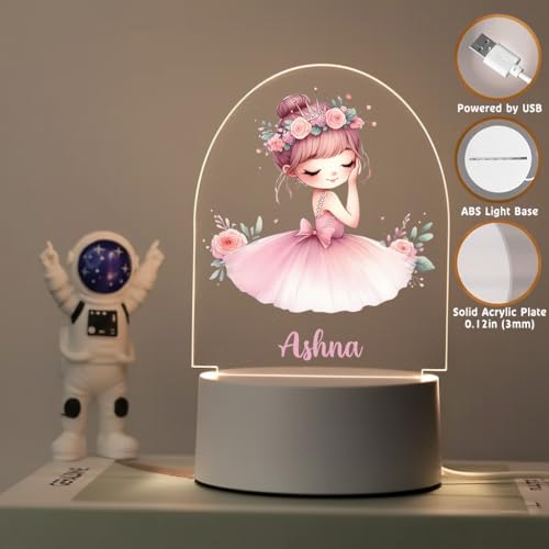 Image of SNAPTRAP LED Name Light Customized for Girls | Personalized Princess Acrylic Night Lamp with Custom Name | Fairy, Ballerina & Royal Dress Designs | USB Nursery Night Light Gift (Blossom Ballerina)