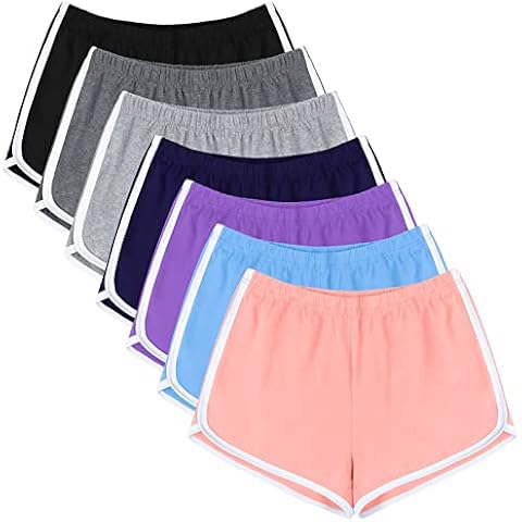 URATOT 7 Pack Womens Cotton Shorts, Dolphin Booty Athletic Gym Sports Shorts for Yoga Lounge Running Cover