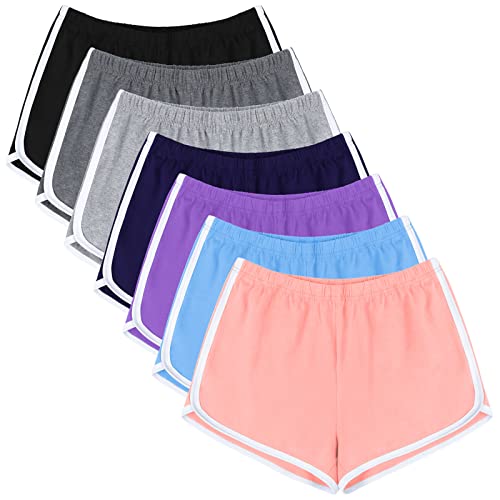Image of URATOT 7 Pack Womens Cotton Shorts, Dolphin Booty Athletic Gym Sports Shorts for Yoga Lounge Running