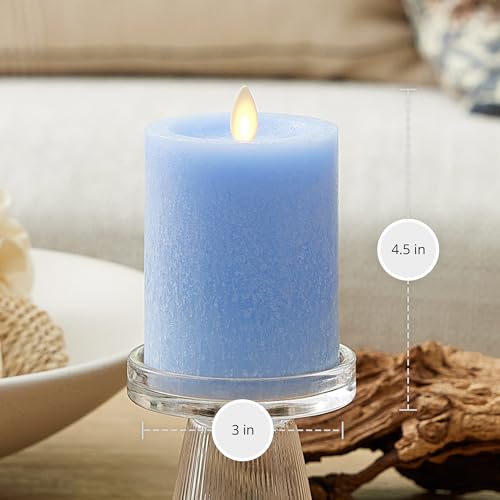 Image of Luminara Sea Glass Flameless Candle, Cornflower 3 inch x 4.5 inch, Moving LED Flame Pillar with Timer, Battery Operated, Real Wax, Unscented Home Decor