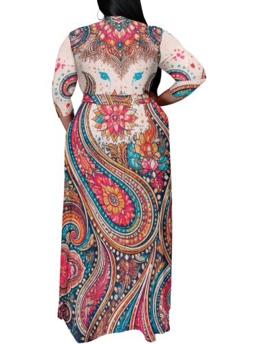 Image of SUZONANA Plus Size Maxi Dresses for Curcy Women Casual Loose 3 /4 Sleeve Long Dress with Belt