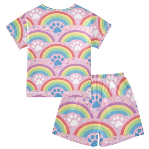 ALAZA Rainbow Cat Paw Print Stylish Pajamas Short Sleeve 2 Piece Sleepwear Top and Bottom Pajama Set Unisex2