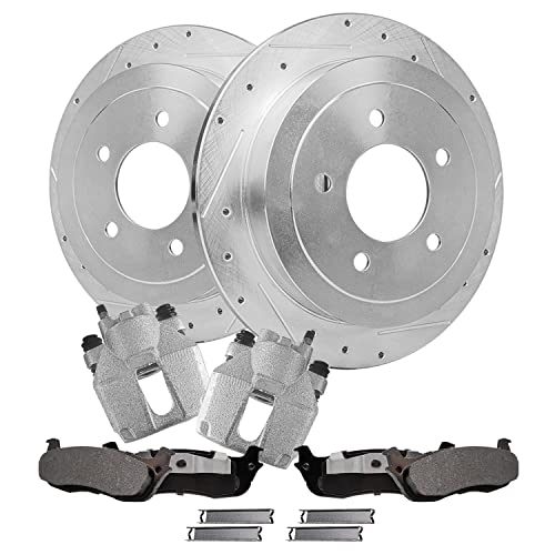 Image of Detroit Axle - Rear Brake Kit for Ford F-150 Expedition Lincoln Navigator | Blackwood Drilled & Slotted Brake Rotors Brake Calipers w /Brackets Ceramic Brake Pads Replacement