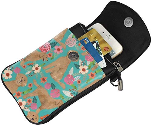 Golden Doodle Floral Dog Women Soft PU Leather Cellphone Purse Wallet Handbag Small Crossbody Shoulder Bag4