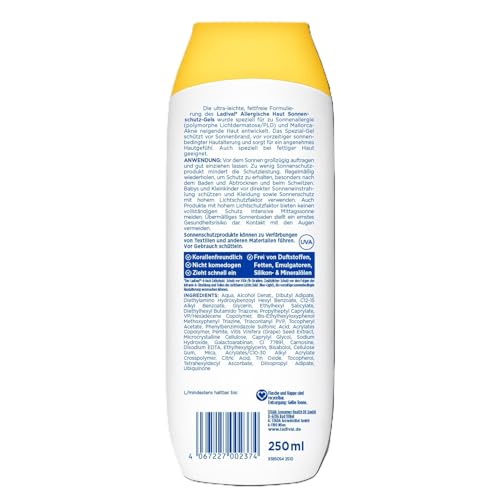 Ladival® Allergische Haut Sonnenschutz-Gel LSF 50+ für den Körper bei Sonnenallergie und Mallorca-Akne, wasserfest, mit 4-fach Zellschutz, Sonnencreme 250ml 2