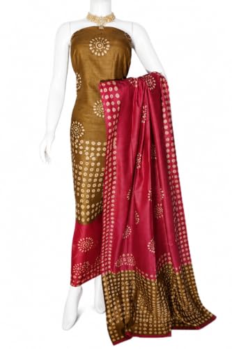Image of HAIDER ALI AND SONS Women's Cotton Silk Batik Print Unstitched Dress Material with Dupatta | Handloom Salwar Suit Material | Kurta Fabric, Bottom & Dupatta Set | Ethnic Wear for Office