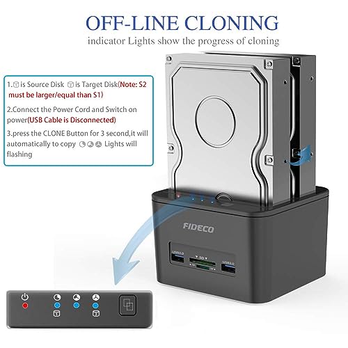 Image of Tobo USB 3.0 to SATA Hard Drive Docking Station, Dual-Bay Hard Drive Dock with TF & SD Card Slots for 2.5 /3.5 Inch SATA HDD SSD, Support TD-1043HS