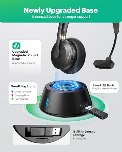Image of Wireless Headset with Mic for Work,Bluetooth Headset for Calls & Meetings | Bluetooth 5.3 & USB Dongle for Laptop, PC, iPhone & Android, Office & Call Center Headset for Remote Hybrid Worker