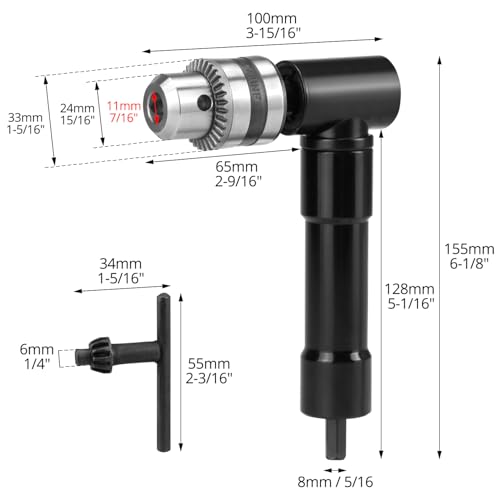 Qwork® Adattatore Drill Angolo, Mandrino Ad Angolo Retto 90 °, Mandrino Per Trapano 0.8-10 Mm, Lega Di Alluminio, Coppia Massima 25 Nm - 5