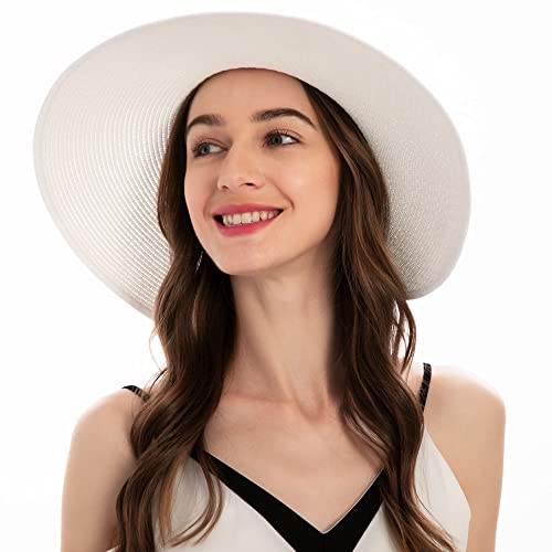 Straw Visor Hat For Women Sun Visor Packable Sun Hat Women Bow Visor Roll Up White Sun Hat With Ponytail Hole #TOP1