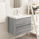 RuiNingRN Mobile sottolavabo grigio Sonoma, 60 x 38,5 x 45 cm, con cassetto, montaggio a parete, per bagno degli ospiti, WC e lavanderia