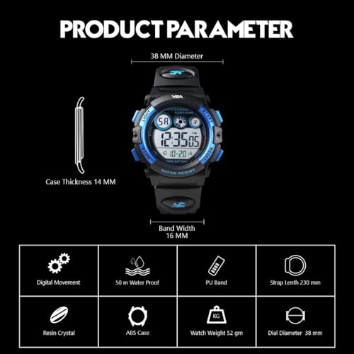 V2A Digital Kids Sports Watch with 7 Color Backlight Alarm Stopwatch for Boys and Girls - Image 7