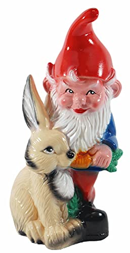 OMÜ Otto Müller Gartenzwerg Figur Zwerg mit Hase H 30 cm stehend Gartenfigur aus Kunststoff Cover