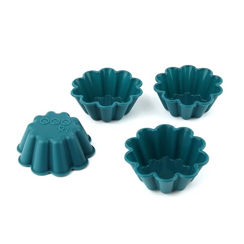 Master Chef Junior – Set of Muffin Molds in Flower Shape, 4 Pieces Turkey Blue – Non-Stick Ideal for Pastries
