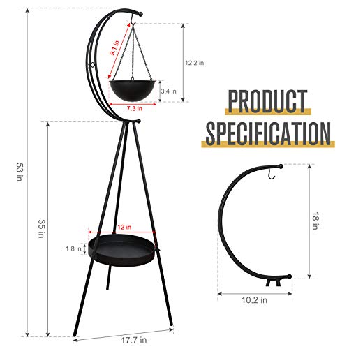 Airogym Plant Stand, Metal Plant Holder Indoor Outdoor, Modern Iron Flower Pots Rack, Multifunctional Planter Display Shelf With Hanging Planters For Garden Patio Room, Corner Balcony Decor (Black) #TOP2