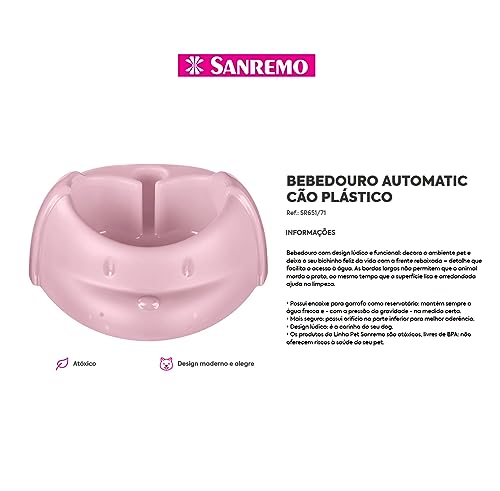 Sanremo Bebedouro Automático Cão Plástico Para Cães Rosa