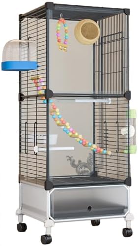 Large Bird Cage with Rolling Stand - Double-layer Cockatiel Aviary with Tray for Parakeets, Budgies, Finches, and Quakers