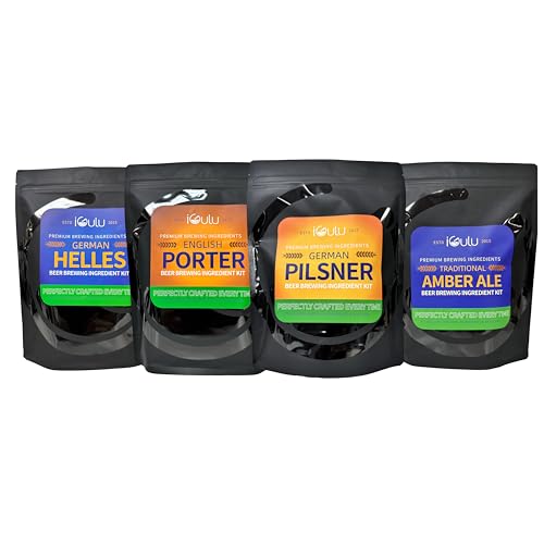 iGulu One Gallon Craft Beer Brew Ingredient Kit (Varies Type) English Porter, German Helles, German Pilsner, Traditional Amber Ale ABV: 5~5.5% vol (Variety Pack, 4 Brew Kit Combo)