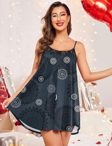 Image of Ekouaer Sexy Night Gowns Lace Nightgowns for Women Sleeveless Sleepwear Babydoll Nighty Plus Size Night Dress