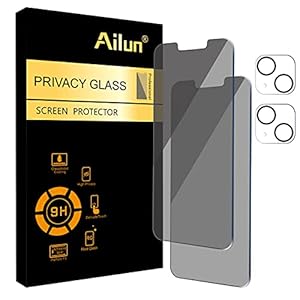 Ailun 2Pack Privacy Screen Protector Compatible For iPhone 13[6.1 inches] + 2 Pack Camera Lens Protector, Anti Spy Private Tempered Glass Film, [9H Hardness] – HD [Black]