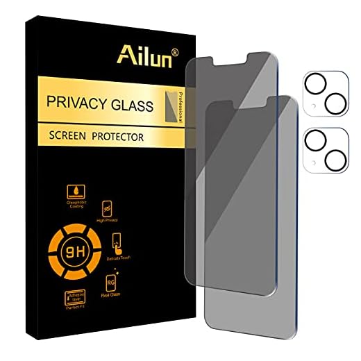 Ailun 2Pack Privacy Screen Protector Compatible for iPhone 13[6.1 inch] + 2 Pack Camera Lens Protector, Anti Spy Private Tempered Glass Film,[9H Hardness] - HD [Black]