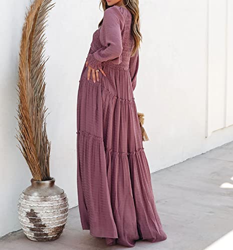 R.Vivimos Maxi Dress for Women Long Sleeve V Neck Empire Waist Layered Ruffle Boho Casual Flowy Long Dresses3