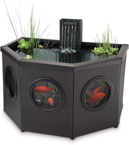 Pennington Aquagarden, Affinity Half-Moon No-Standing Pond, Water Feature Pool, Includes Inpond 5 in 1 300 Pond & Water Pump with UV Clarifier, 89 Gallon Decking Pond, Three Fountain Displays, Mocha
