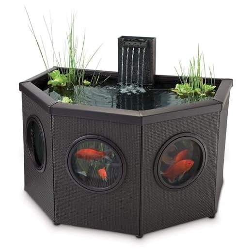 Pennington Aquagarden, Affinity Half-Moon Free-Standing Pond, Water Feature Pool, Includes Inpond 5 in 1 300 Pond & Water Pump with UV Clarifier, 89 Gallon Decking Pond, Three Fountain Displays, Mocha