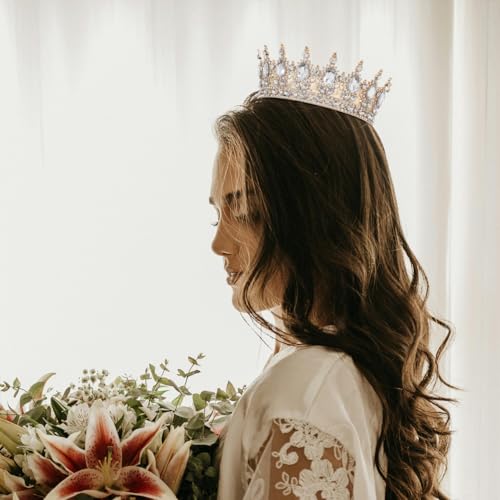 Garneck Vintage-Tiara mit Strasssteinen und Kristallen für Damen, elegante und glänzende Königin für Hochzeiten und besondere Anlässe, Braut- und Prinzessinnen-Accessoire, Weiß, 15 x 15 x 5 cm