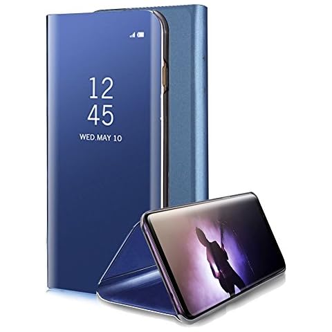 Aearl for Samsung Galaxy Note 8 Mirror Case, Plating PC Smart Clear View Window Flip Standing Cover Full Body Protective Bumper Shell with Screen Protector Kickstand for Galaxy Note 8 - Blue Cover
