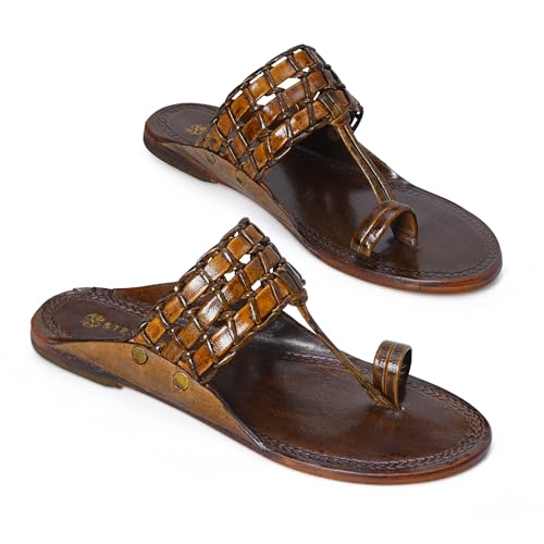Image of Kolhapuri Chappal for Men Original, Pure Leather Handcrafted Traditional Kolhapuri Chappal for Man Formal Footwear for Weddings & Parties, Ethnic Wear & Daily Comfort