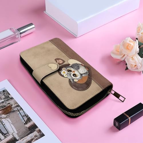 Image of COEQINE Ladies Wallets Pink Leopard Heart Black Printed Leather Phone Long Clutch Purses Check Coin Change Holder