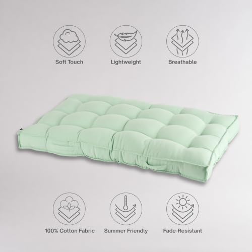 Image of SKANDA FAB Low Seating Cushion -100% Cotton Twill, Hand-Plotted Microfiber Filling, Floor Cushion with 2 Back Support Cushions - Ideal for Living Room, Balcony, Lounge- 80x120 Sage Green (Pack of 1)