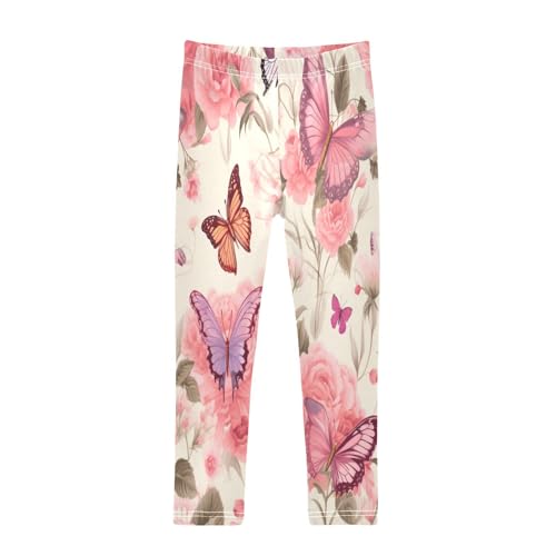 Toddler Girls Leggings Printed Yoga Pants Leggings Butterfly Pink Rose for Kids