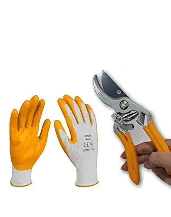 KROST International Standard Flower Cutter, Gardening Scissor, Leaf Cutter, Pruning Shear With Anti-Skid Nitrile Gloves
