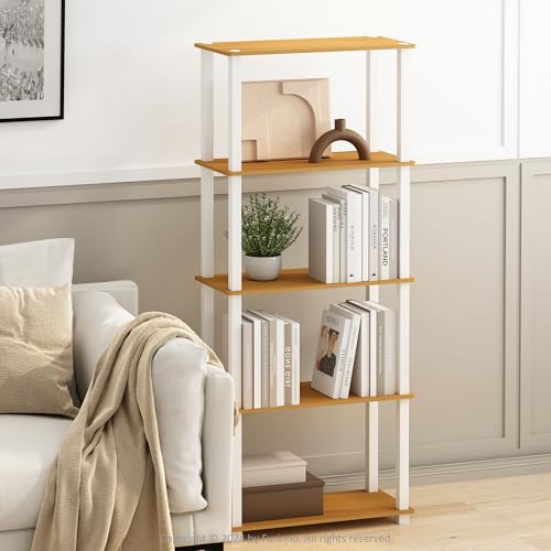 Image of Furinno Turn-S-Tube Storage Shelves Set of 2, 3-Tier Book Shelf, Corner Shelf, Toolless Open Shelves, Square Tubes, for Organization and Storage, Living Room, Garage, Home Office, Beech