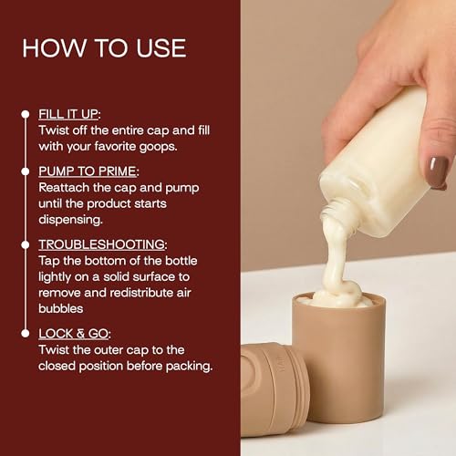 Image of RIES Airless Pump Travel Bottles Set of 3 | TSA Approved Leak Proof Toiletry Containers | 1.7 oz Refillable BPA Free Travel Size Bottles | Shampoo Conditioner | Sand