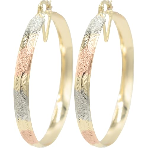 Mixed Metal Tri Tone Rose Gold, Silver & Yellow Gold Hoop Earrings, 18k Gold Filled Plating