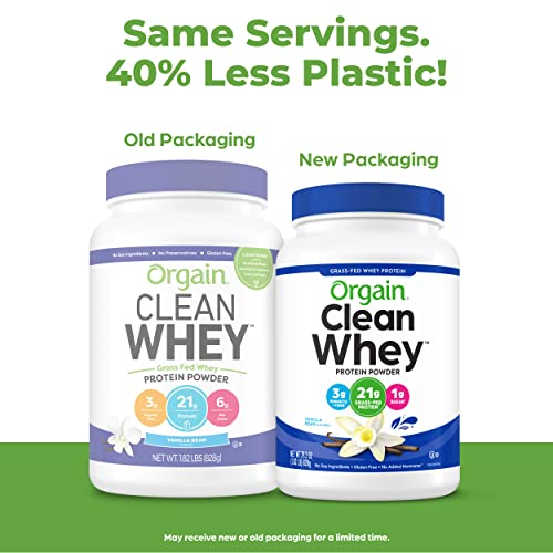 Orgain Grass Fed Clean Whey Protein Powder, Vanilla Bean - 21g of Protein, Low Net Carbs, Gluten Free, Soy Free, No Sugar Added, Kosher, Non-GMO, 1.82 Lb (Packaging May Vary) - Image 5