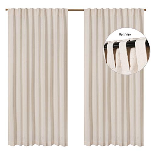 Linen Cotton Tab Top Curtains, Farmhouse 2 Panel Set, Natural Window Drapes for Bedroom, 127x274 cm, Natural / Linen - Image 2