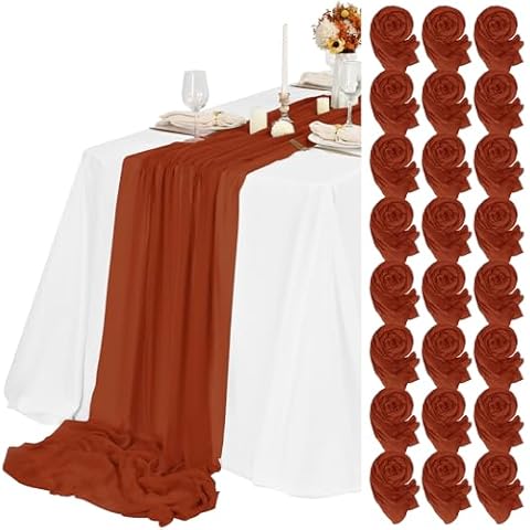 24 Packs Terracotta Cheesecloth Table Runner,10ft Rustic Gauze Boho Wedding Table Runner Decoration, Wedding Table Decor Sheer Table Runner for Wedding Party Bridal Shower Table Cover