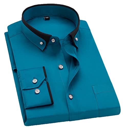 Bqxxdeo Herrenhemd Mit Doppelkragen Langen Ärmeln Formelles Klassisches Business-Hemd Schmale Passform Atmungsaktiv Dark EN8 XL
