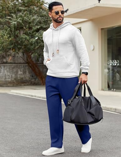 Coofandy Men'S Cotton Yoga Sweatpants Exercise Pants Open Bottom Athletic Lounge Pants Loose Male Sweat Pants With Pockets Navy Blue M thumb #2