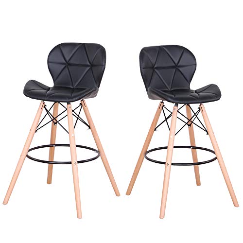 EGOONM Taburetes de Bar-Juego de 2 taburetes de Bar con Patas de Haya, reposapiés, sillas de Comedor de Cocina (Negro) Cover