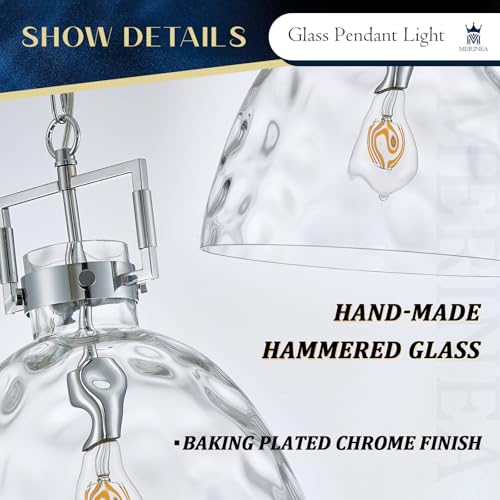 Image of 13.8 inch Chrome Glass Pendant Light, Hammered Clear Glass, E26 Light | 13.8 inch chrome hammered glass pendant light with adjustable chain and E26 socket for kitchen islands and dining rooms